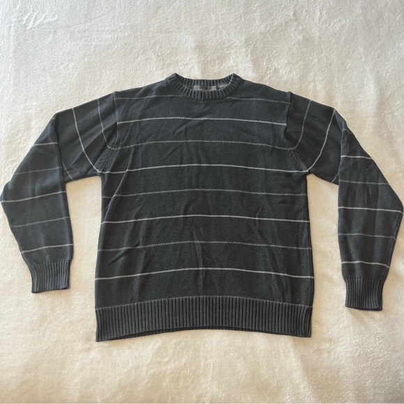 Oscar de la Renta men’s large gray striped crew neck sweater cotton blend fall - Picture 1 of 7